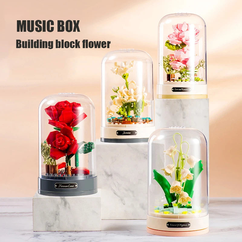 Romantic Music Box Building Blocks Flowers.