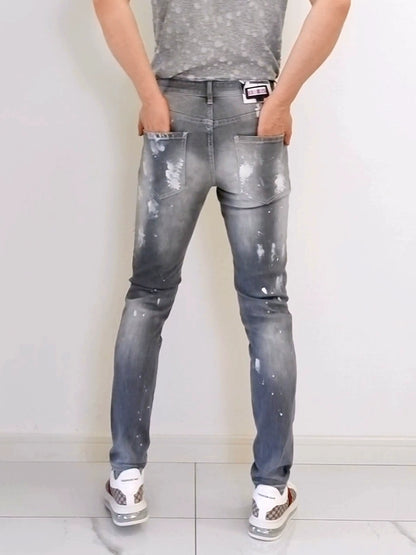 Slim-Fitting Ankle-Tied Ripped Washed Jeans