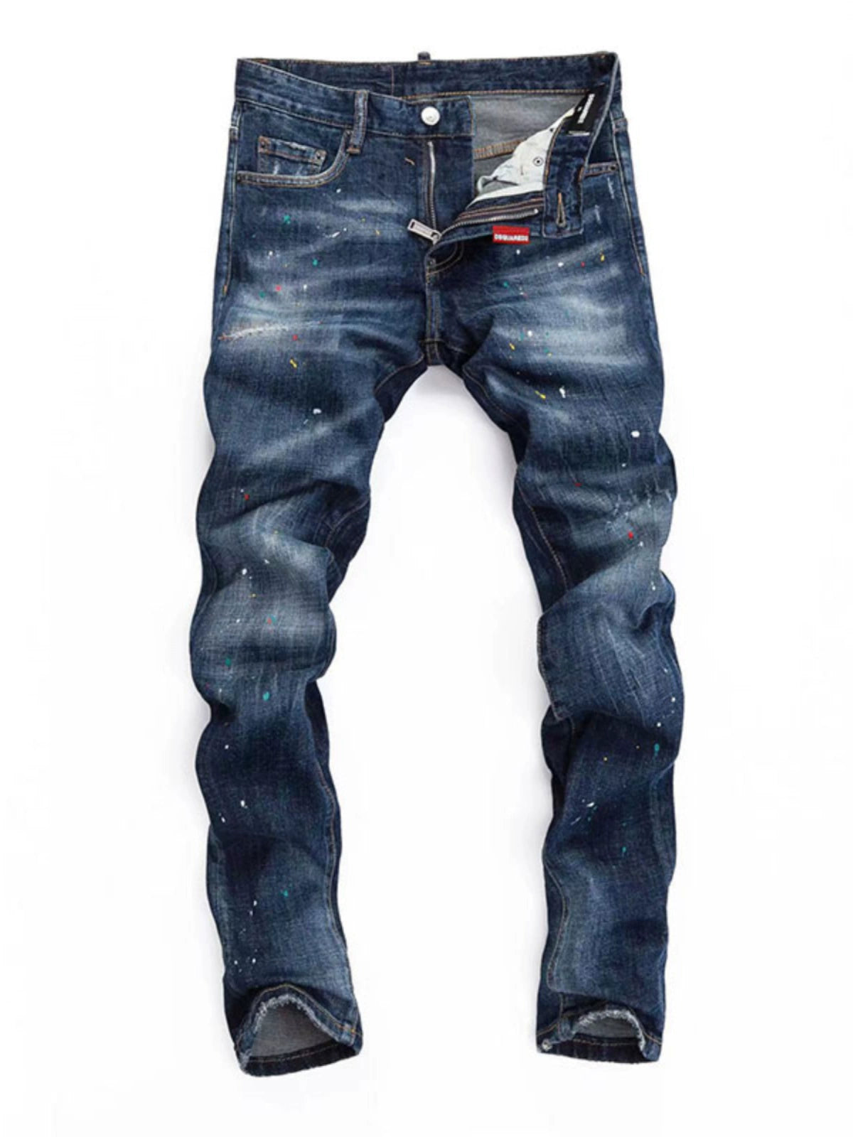 Ripped Spring Patch Zipper Micro Elastic Denim