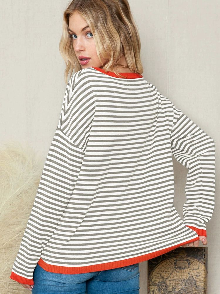 Pure Cotton Fashion Fashion Drop-Shoulder Long-Sleeve Sweater.