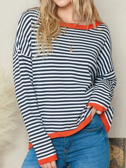 Pure Cotton Fashion Fashion Drop-Shoulder Long-Sleeve Sweater.