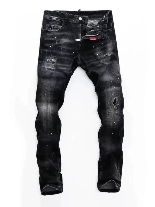 Ripped Spring Patch Zipper Micro Elastic Denim