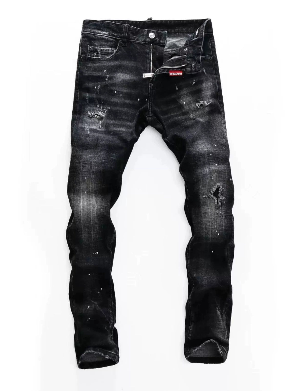 Ripped Spring Patch Zipper Micro Elastic Denim