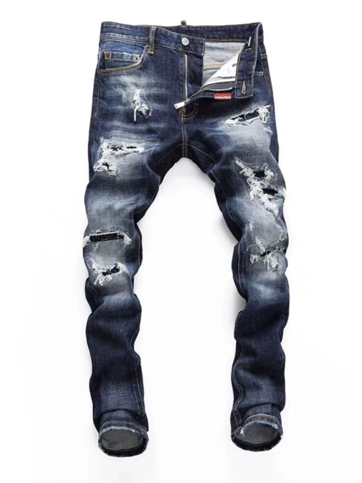 Ripped Spring Patch Zipper Micro Elastic Denim