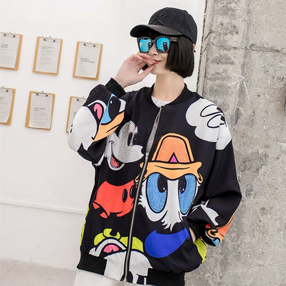 European Station Spring Heavy Embroidery Hot Drilling Printed Stand Collar Cartoon