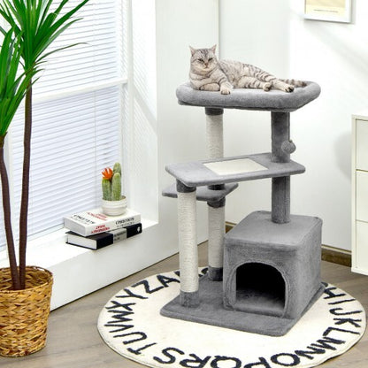 Cat Tree with Perch and Hanging Ball for Indoor Activity Play and Rest-Gray