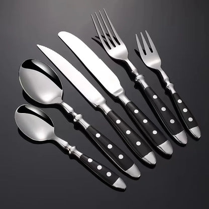 Stainless Steel Cutlery Set with Starpoint Handle Dinning Fork Steak Knife Teaspoon Creative Retro Western Style Dinnerware Set