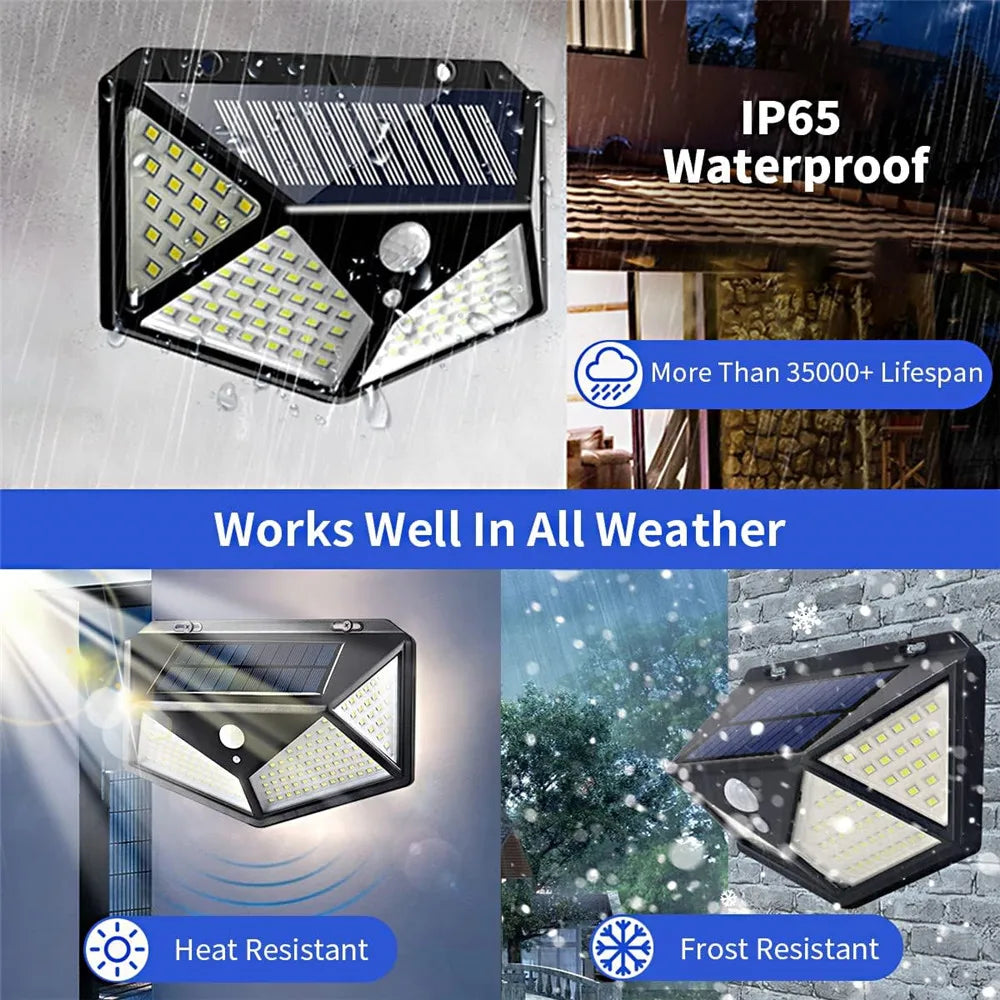 1/2PCS100 LED Solar Wall Lights Outdoor IP65 Waterproof With Motion Sensor 4 Sides Luminous Patio Garage Stairs Security Light