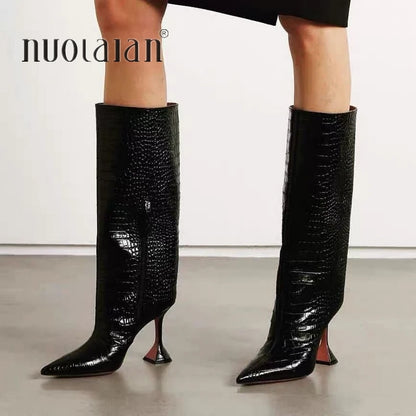 NEW Winter Women Knee High Boots Sexy Women Pointed Toe Ladies Thin High heels Female Shoes Woman Footwear Plus Size 35-42