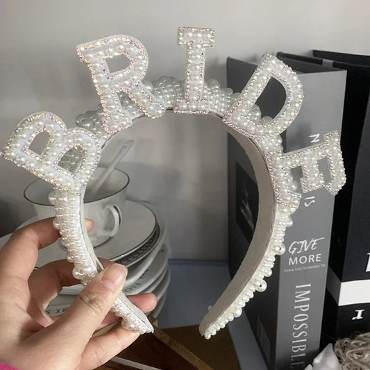 Bride Pearl Headband Crown Wedding Bridal Shower Decoration Bachelorette Hen Party Supplies Bride to be High Quality Hairbands