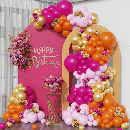 156pcs Hot Pink Orange Metallic Gold Balloon Garland Arch Kit for Summer Wedding Birthday Party Decorations Baby Shower Supplies