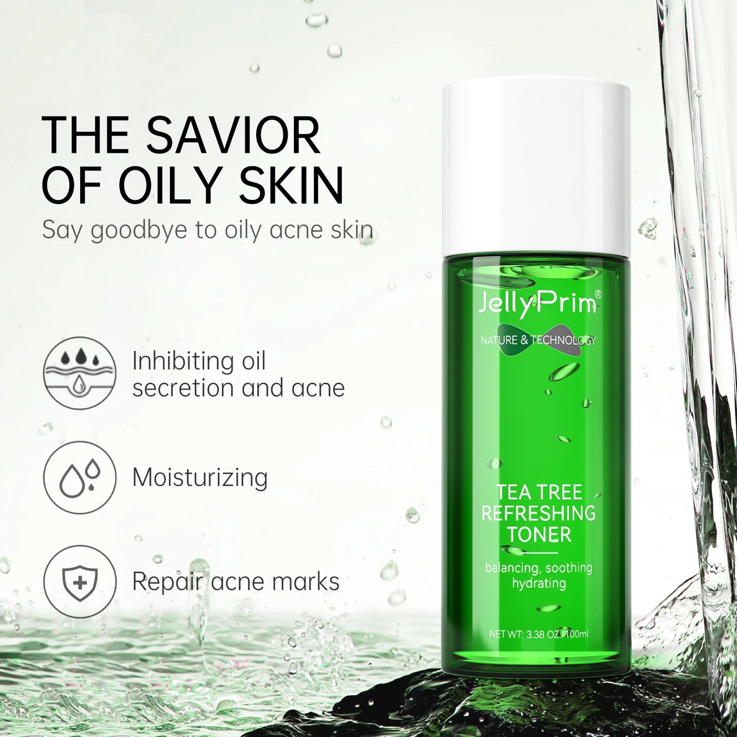 JellyPrim Tea Tree Toner for Face - Oil Control, Moisturizing, Refreshing Hydration Skincare Product - 100ML.