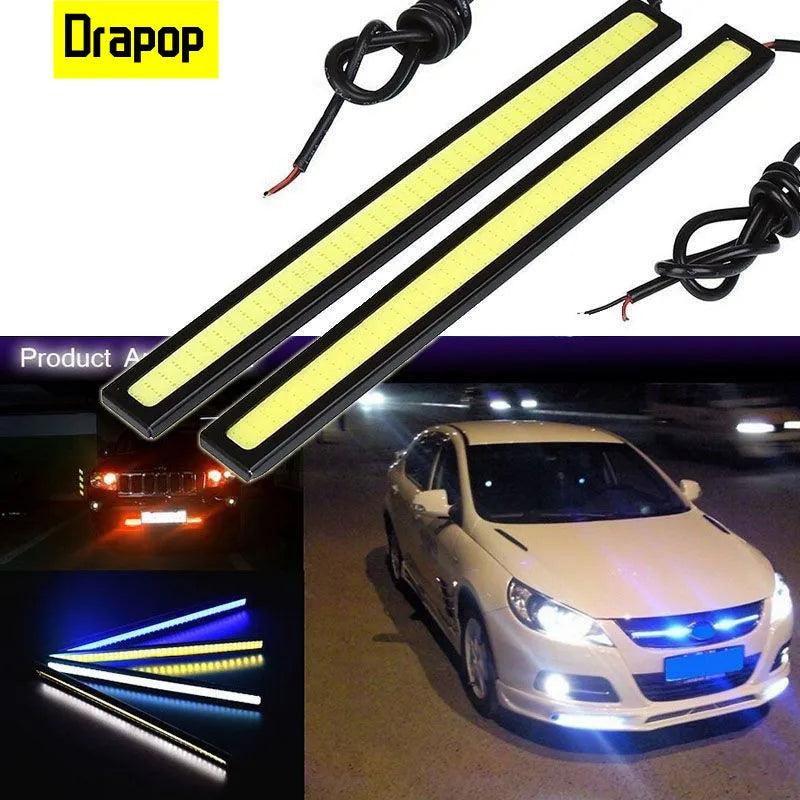 2 Pcs Car LED Daytime Running Light 12 V 6000K-8000K Waterproof Super Bright COB DRL Fog Light Car Decorative Lamps Strips Light