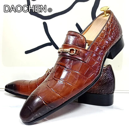 LUXURY BRAND MEN LEATHER SHOES BROWN BLACK CASUAL DRESS SHOES MAN SLIP ON MENS SHOES WEDDING OFFICE HORSEBIT LOAFERS MEN