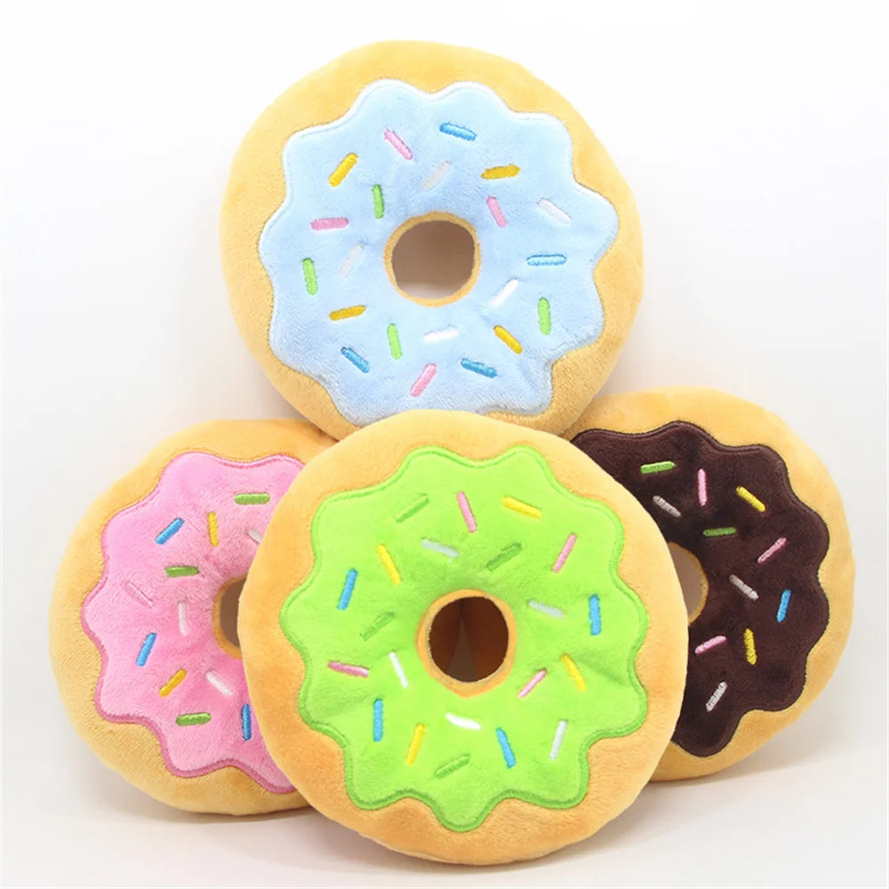 Dog Donuts Plush Pet Dog Toys For Dogs Chew Toy Christmas Puppy Squeaker Sound Toys Funny Puppy Small Medium Dog Interactive Toy.