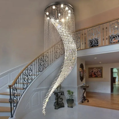 Modern Staircase Crystal Chandelier Luxury Spiral Design Hall Light Fixture Living Dining Room Suspension Wire Cristal Lamp