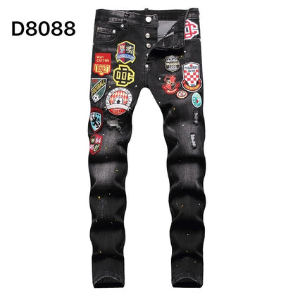 DS2 High Quality Denim New New Arrival Ripped Trendy Men's Silm Straight-leg Plaid Jeans Splash Paint