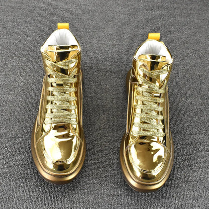 Luxury Designer New Mens Gold Silver Glitter Charm Platform Causal Flats Shoes Moccasins Rock Loafers Sports Walking Sneakers