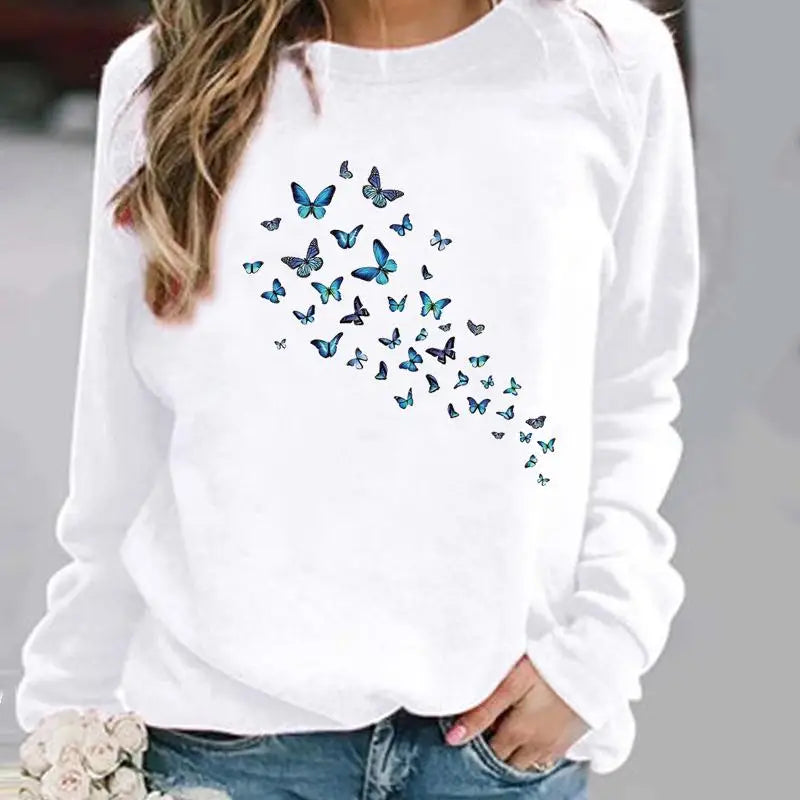 Ladies Spring Autumn Winter Hoodies Woman Female O-neck Casual Sweatshirts Pullovers Womens Butterfly Love Heart Cute Clothing