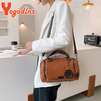 Yogodlns New flowers Pendant Handbag Women's fashion Boston bags single shoulder bag ladies crossbody bag PU messenger bag