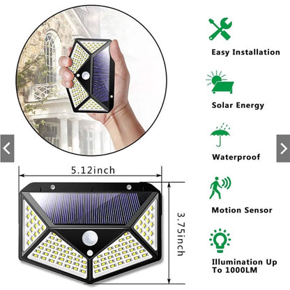 100 LED Solar Light 3 Modes PIR Motion Sensor Solar Wall Lamp Waterproof Energy Saving Outdoor Garden Courtyard Security Light