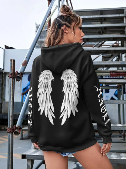 Beautiful Angel Wings Printed Hoodies Women Warm Comfortable Casual Hoodie Fashion Classic Hoody Loose Original Basic Clothes