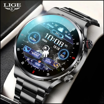 LIGE New Bluetooth Call Smart watch Men Full touch Screen Sports fitness Tracker Waterproof Smartwatch HD screen For Android IOS