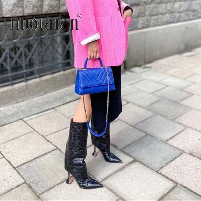 NEW Winter Women Knee High Boots Sexy Women Pointed Toe Ladies Thin High heels Female Shoes Woman Footwear Plus Size 35-42