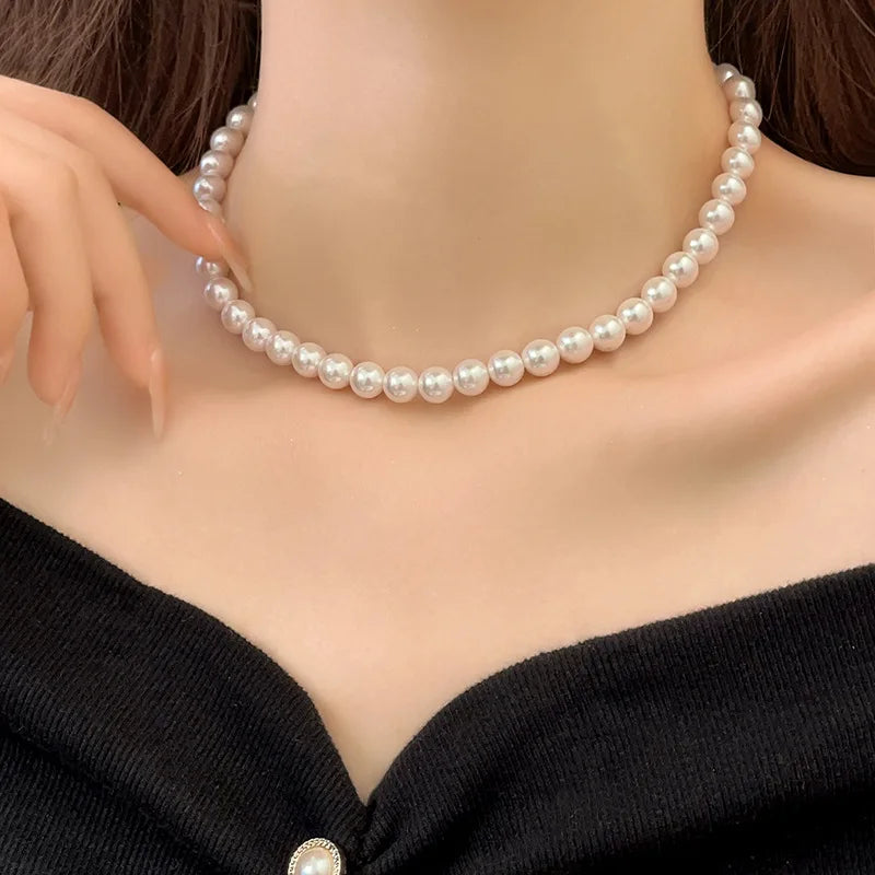 Circular Glass Pearl Necklace - European & American Style Fashion