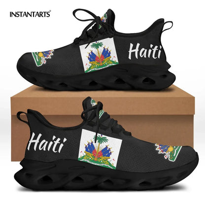 INSTANTARTS Haiti Flag Design Cool Sneakers for Men Women Summer Spring Light Mesh Lace-up Flat Shoes Female Male Footwear 2022