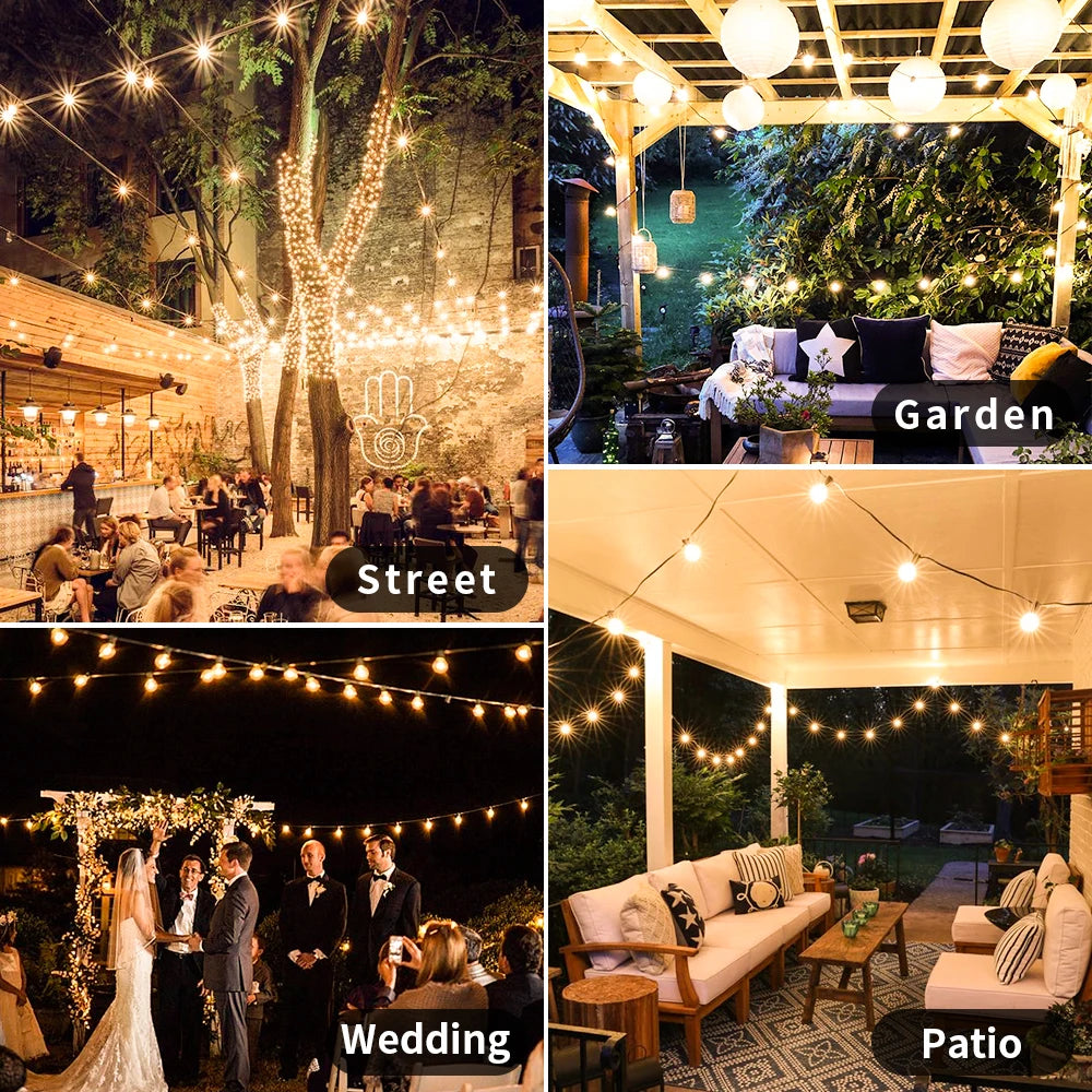 15M 30M G40 LED String Light Fairy Outdoor Light Garland Retro Wedding Backyard Decoration Garden Patio Light String