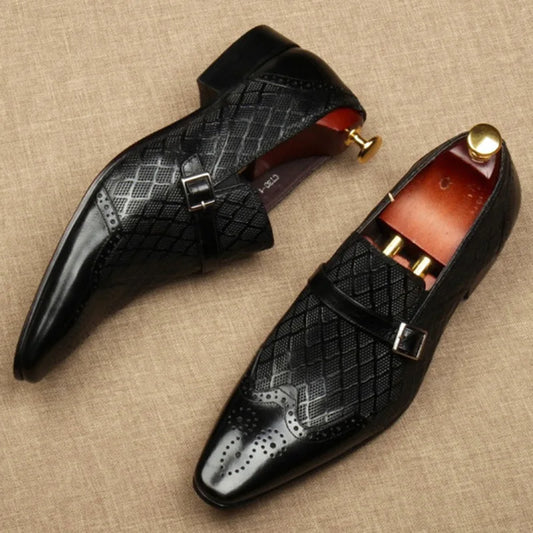 Italian Men's Formal Shoes Luxury Genuine Leather Handmade Black Wedding Soical Suit Buckle 2024 Summer New Oxford Dress Loafers