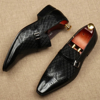 Italian Men's Formal Shoes Luxury Genuine Leather Handmade Black Wedding Soical Suit Buckle 2024 Summer New Oxford Dress Loafers