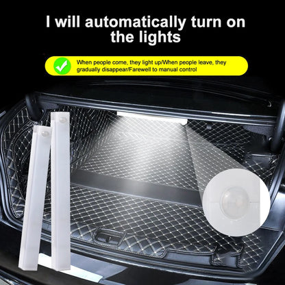 Tybe-c Rechargeable Car Sensor Light for Floor Trunk Hood Automatic Induction White Light Bar Magnetic Maual/Sensing Mode Lamp