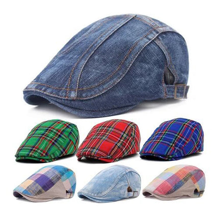 Denim Beret Caps for Women Men's Peaked Cap Vintage Unisex Jeans Berets Newsboy Hat Spring Summer Casual Adjustable Plaid Hats