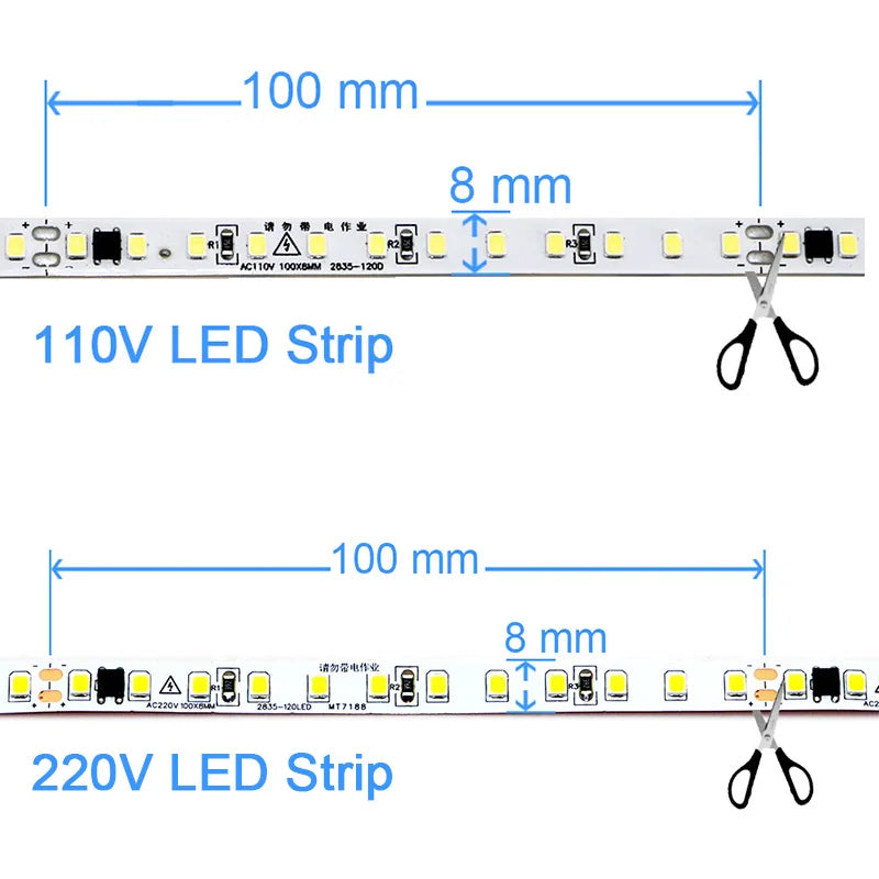 110V 220V LED Strip 2835 120LEDs/m Home Lamp Strip Red Ice Blue Green Yellow Pink 120V 230V Flexible Cuttable 20M Soft Light Bar