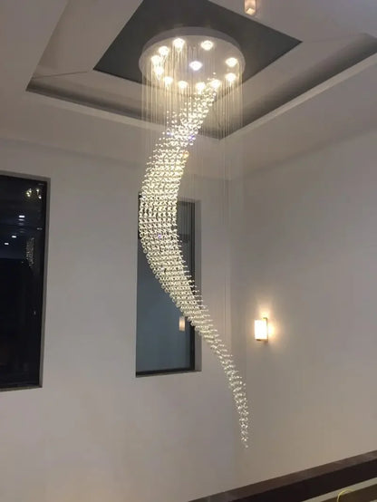 Modern Staircase Crystal Chandelier Luxury Spiral Design Hall Light Fixture Living Dining Room Suspension Wire Cristal Lamp