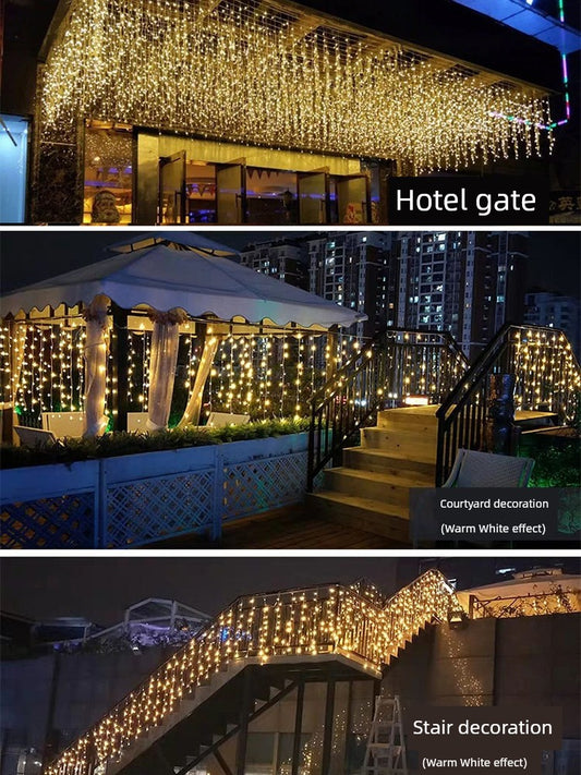 Waterfall Light with Starry Solar Outdoor Balcony Waterproof Decoration Star Light String House Courtyard Atmosphere Colored Lights