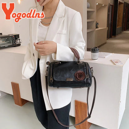 Yogodlns New flowers Pendant Handbag Women's fashion Boston bags single shoulder bag ladies crossbody bag PU messenger bag