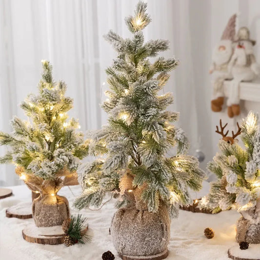 Artificial Mini Snow Flocked Christmas Tree  Xmas Pine Trees With Led Light Christmas Home Party Supplies New Year gifts