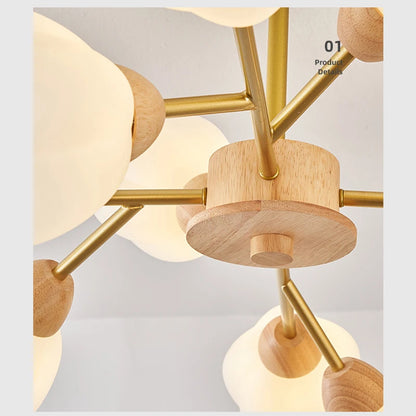 Nordic Wooden Chandelier For Living Room Bedroom Kitchen Home Decoration Golden Branching Ceiling Pendant Lamp Flower LED Light