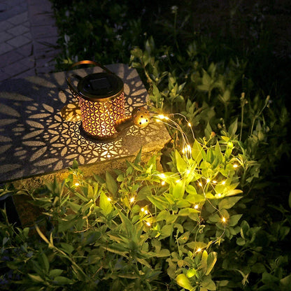 Solar LED Watering Can Lights Hanging Kettle Lantern Light Waterproof Yard Outdoor Lights Hollow Water Sprinkle Landscape Lamp