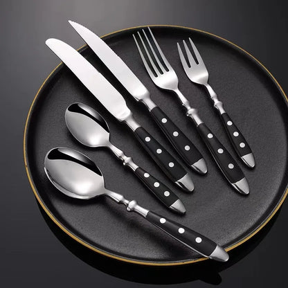 Stainless Steel Cutlery Set with Starpoint Handle Dinning Fork Steak Knife Teaspoon Creative Retro Western Style Dinnerware Set