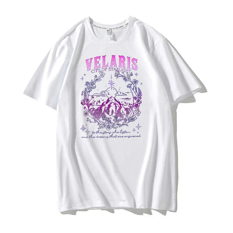 Velaris City Of Starlight Acotar Tshirt 2 Side Patten Cotton Tee Large Size Loose Oversize Retro Shirt Fantasy Apparel Y2K Top