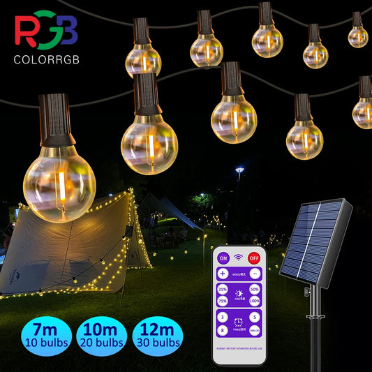 12M 30 LEDS  G40 Solar String Lights Outdoor Patio Lights Solar & USB Powered Waterproof Globe Hanging Lights with Shatterproof