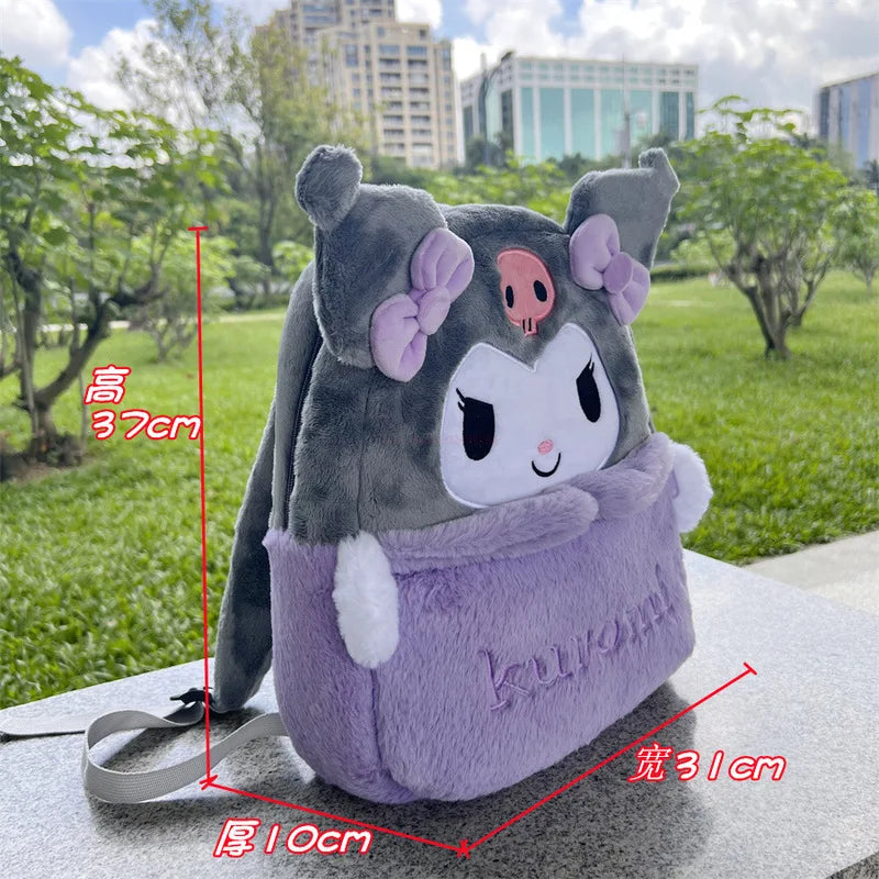 New Sanrio Cartoon Lovely Plush Backpack Cinnamoroll Kuromi Girl Heart Large Capacity My Melody Shoulders Bag Kid Christmas Gift