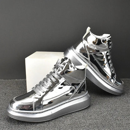 Luxury Designer New Mens Gold Silver Glitter Charm Platform Causal Flats Shoes Moccasins Rock Loafers Sports Walking Sneakers