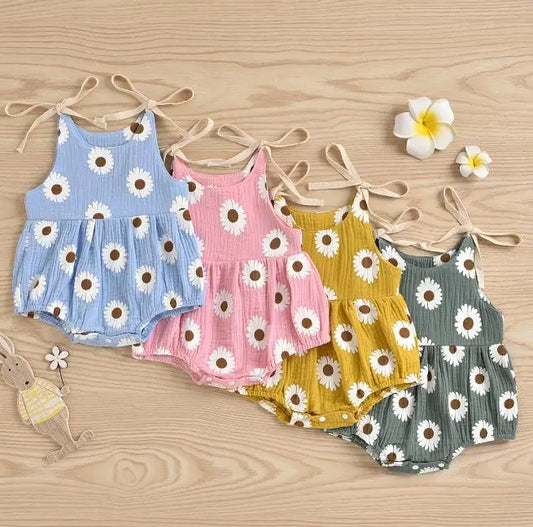 Lioraitiin 0-24M Newborn Infant Baby Girl Summer Fashion Daisy Floral Printed Bodysuit O-Neck Jumpsuit 4Colors.