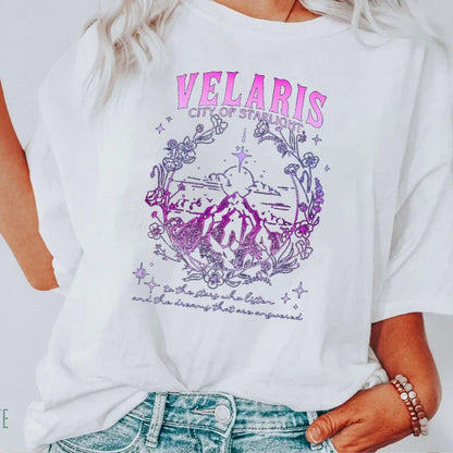 Velaris City Of Starlight Acotar Tshirt 2 Side Patten Cotton Tee Large Size Loose Oversize Retro Shirt Fantasy Apparel Y2K Top