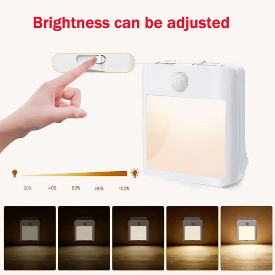 LED Night Light With Motion Sensor EU Plug In Dimmable Cabinet Light For Baby Bedside Bedroom Corridor Wireless Night Lamp